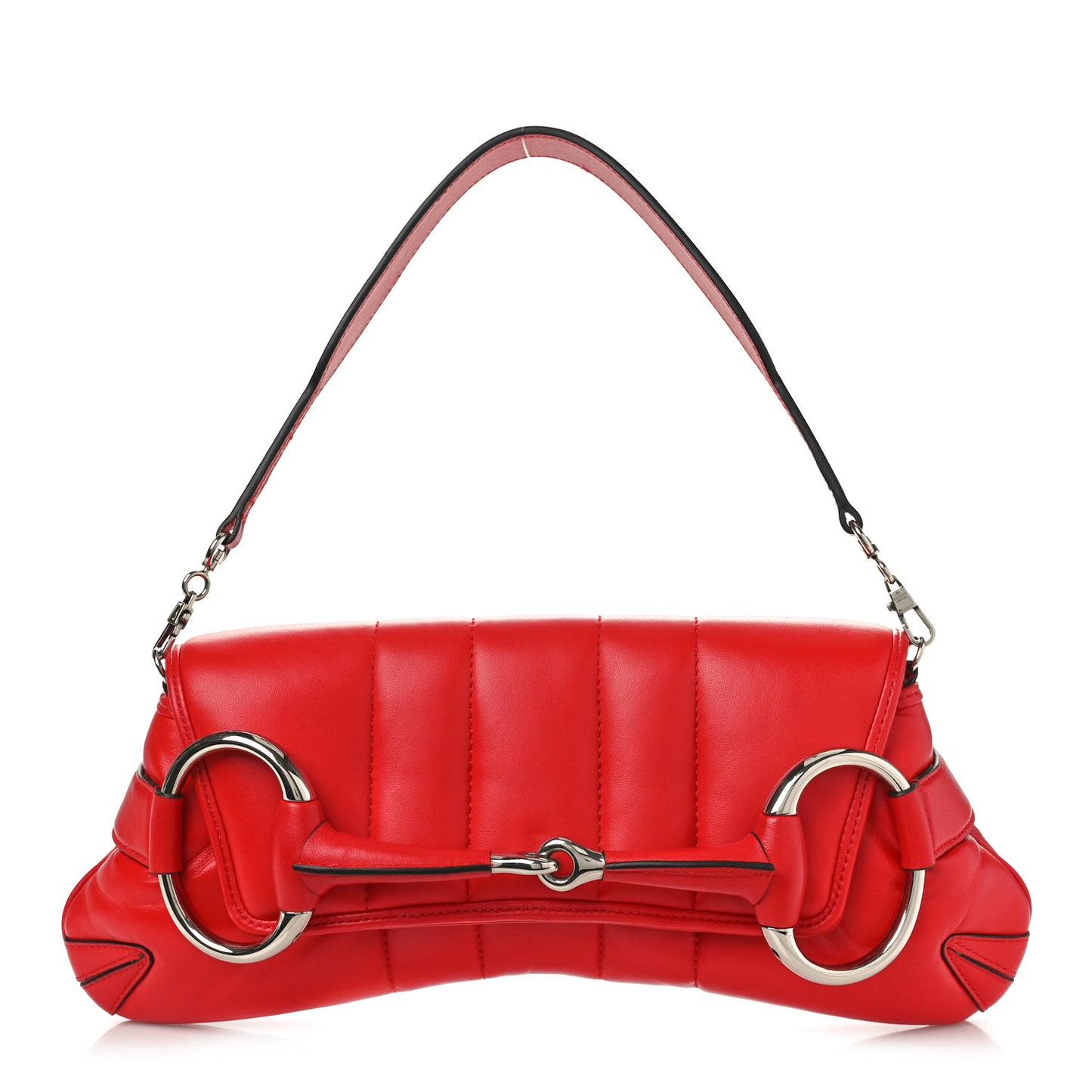Nappa Vertical Matelasse Medium Maxi Horsebit Chain Shoulder Bag Beret Red