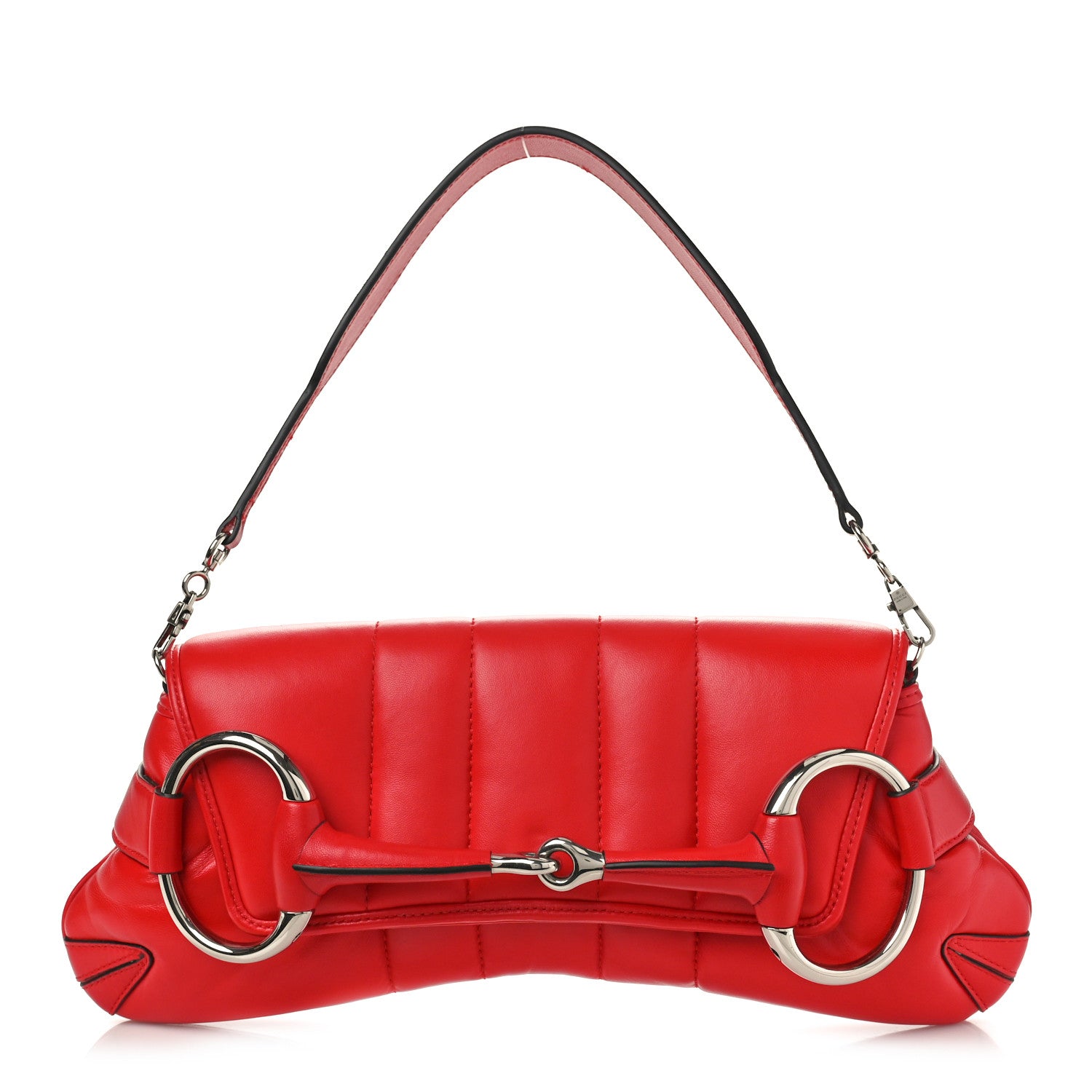 Gucci Nappa Vertical Matelasse Medium Maxi Horsebit Chain Shoulder Bag Beret Red 1 of 11
