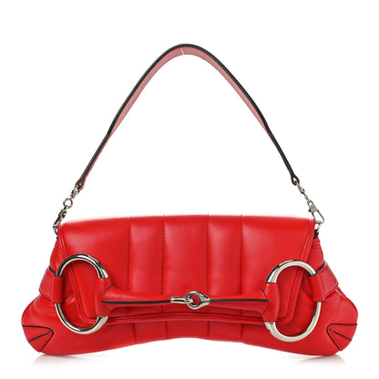Gucci Nappa Vertical Matelasse Medium Maxi Horsebit Chain Shoulder Bag Beret Red 1 of 11