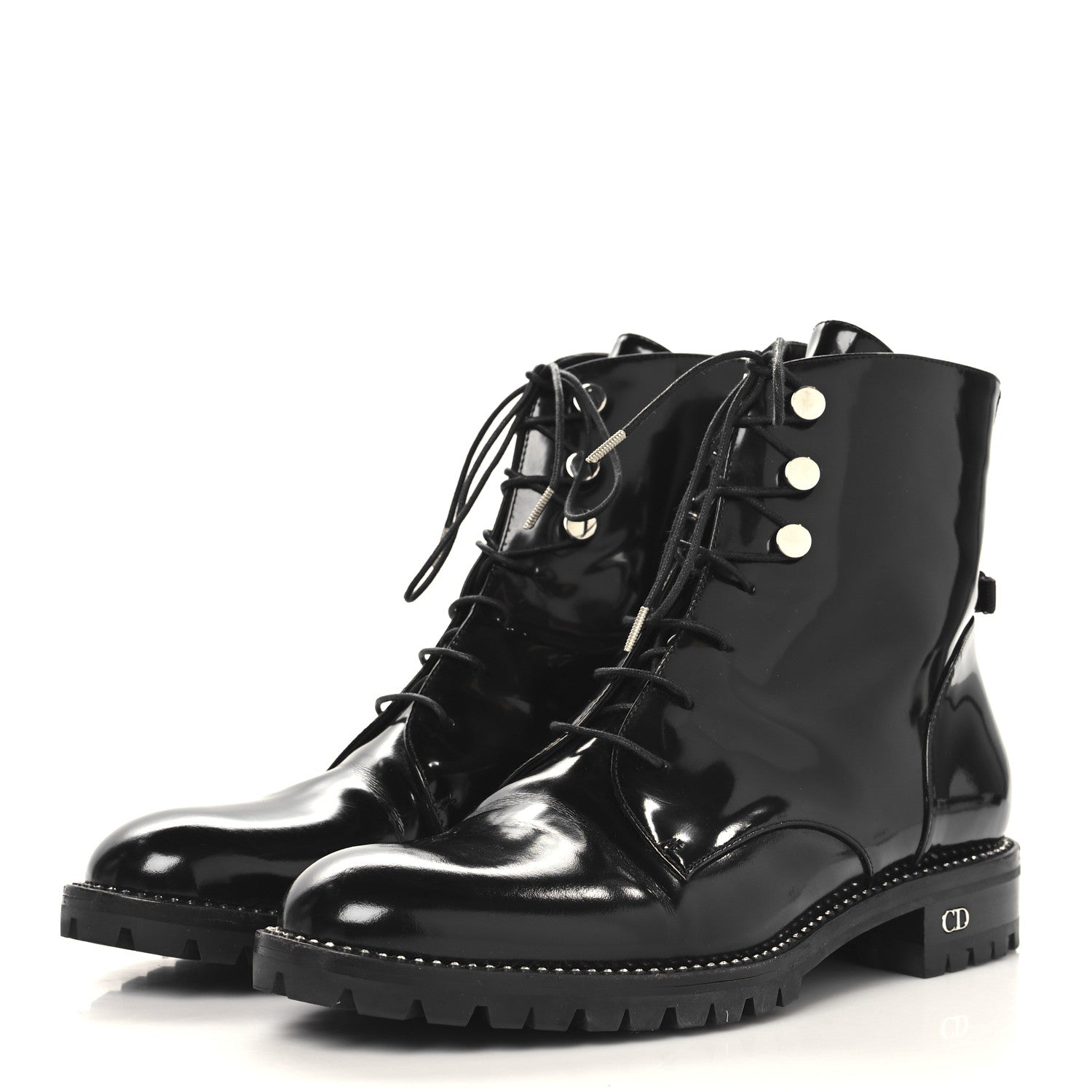 Christian Dior Patent Calfskin Rebelle Lace Up Boots 38.5 Black 4 of 9