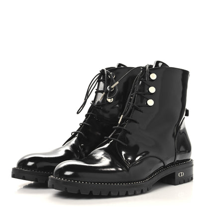 Christian Dior Patent Calfskin Rebelle Lace Up Boots 38.5 Black 4 of 9