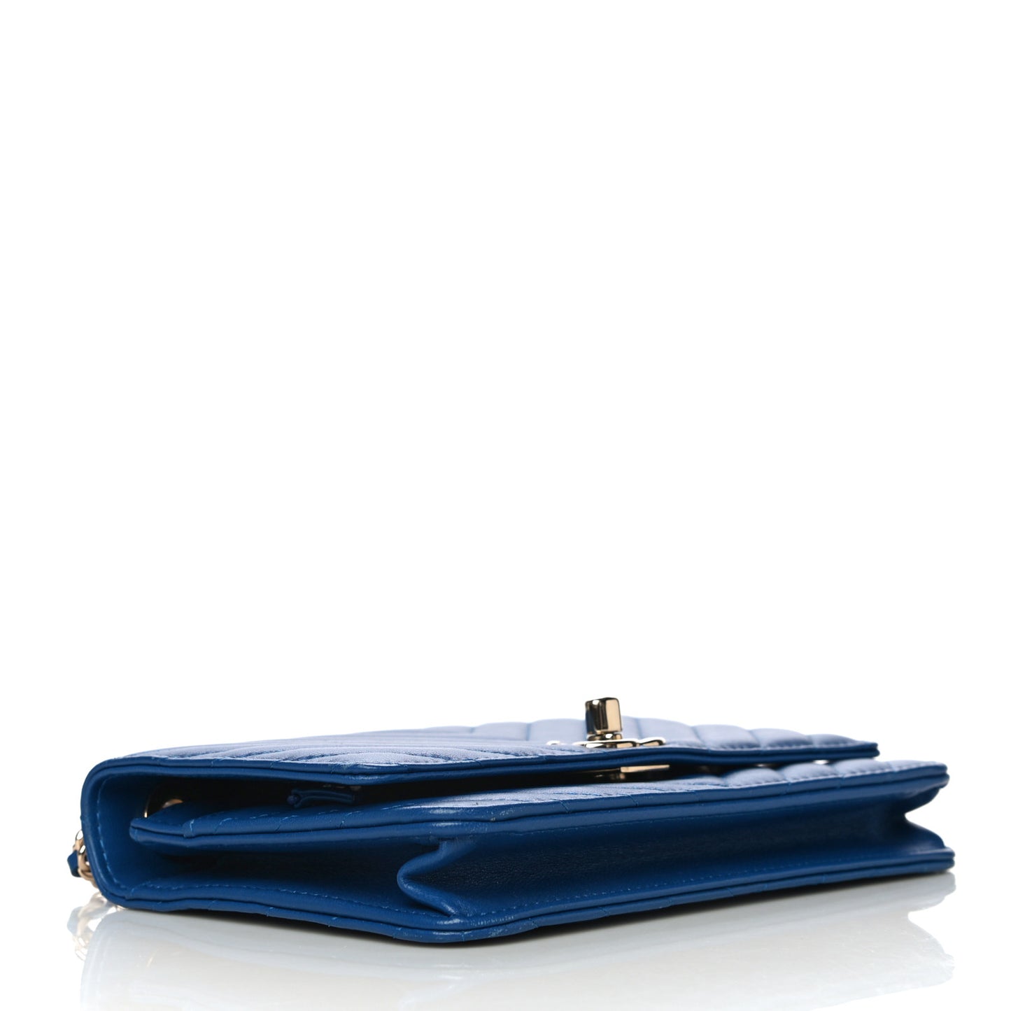 Lambskin Chevron Quilted Trendy CC Wallet On Chain WOC Blue