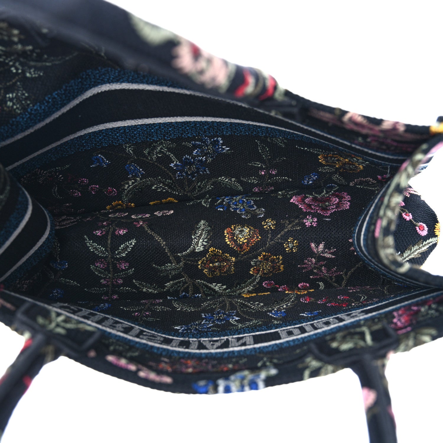 Christian Dior Raffia Embroidered Petites Fleurs Medium Book Tote Navy Blue Multicolor 5 of 10