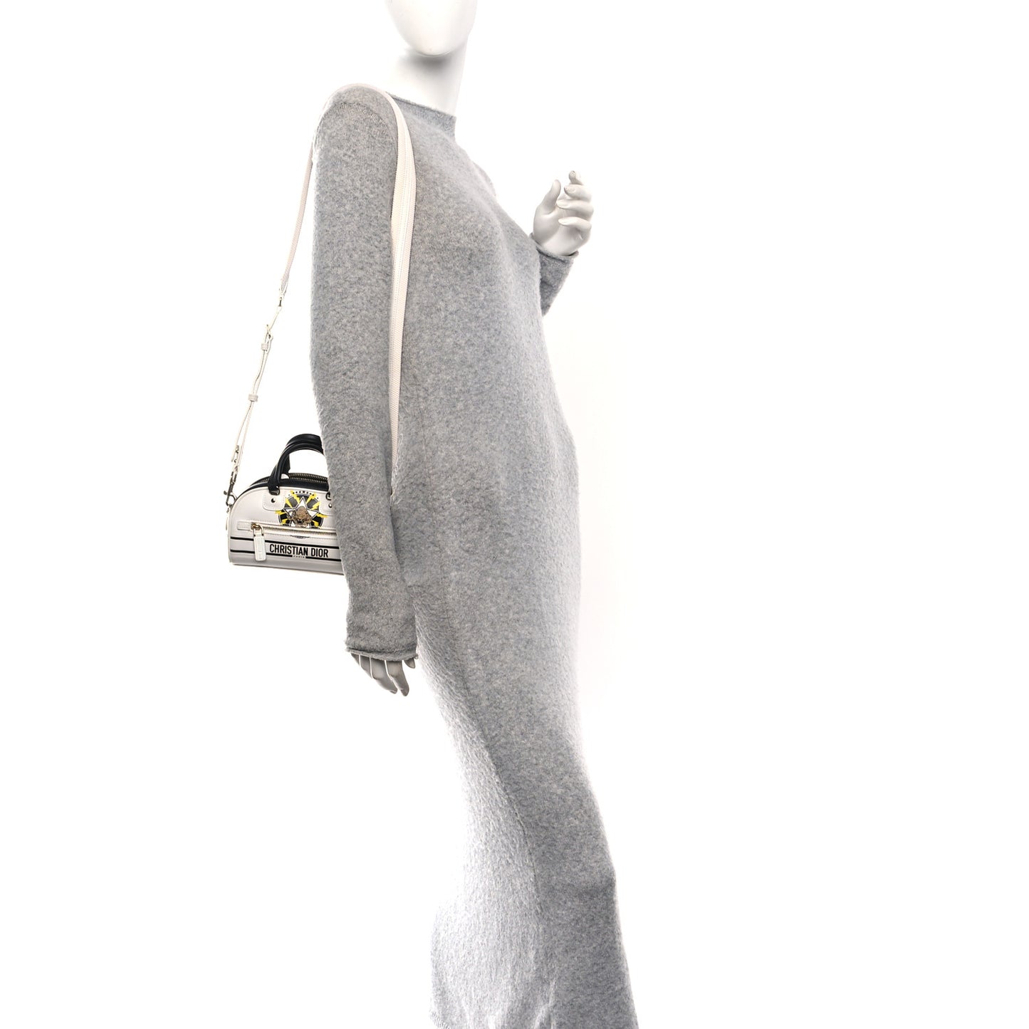 Calfskin Animal Print Micro Dior Vibe Zip Bowling Bag White Multicolor