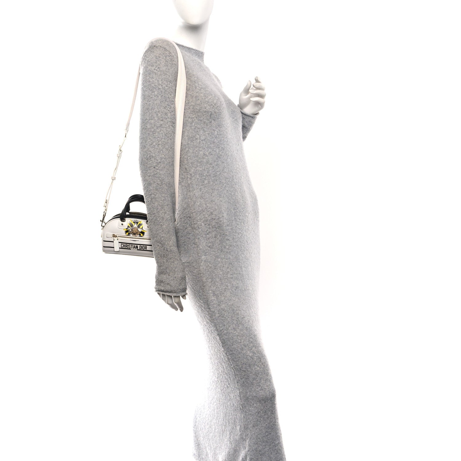 Christian Dior Calfskin Animal Print Micro Dior Vibe Zip Bowling Bag White Multicolor 2 of 12