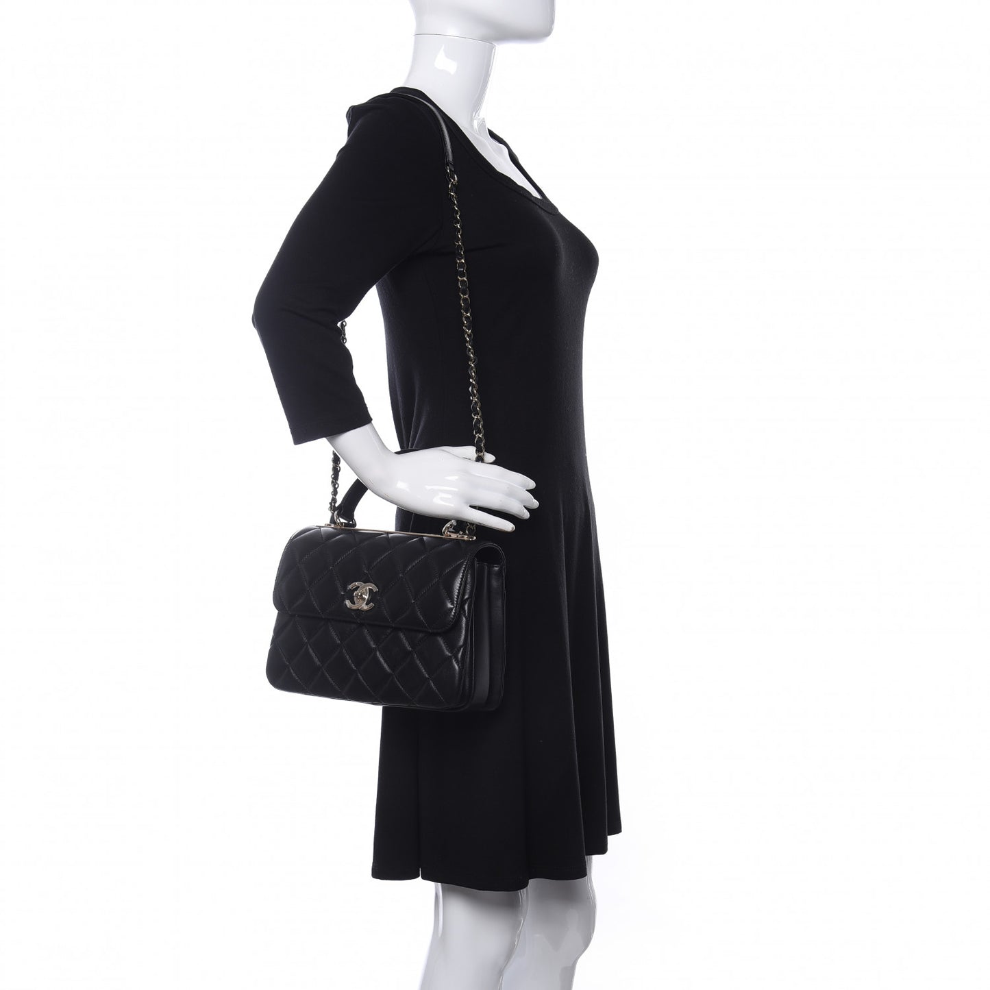 Lambskin Quilted Small Trendy CC Dual Handle Flap Bag Black