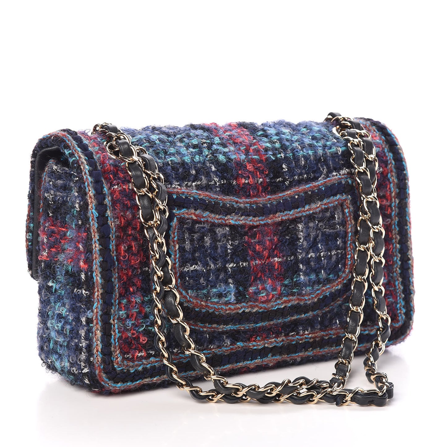 Tweed Braid Medium Flap Navy Green Red Grey