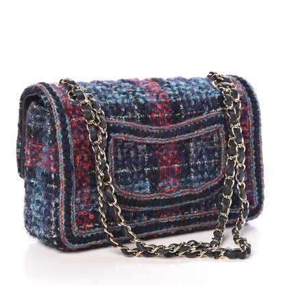 Chanel Tweed Braid Medium Flap Navy Green Red Grey 3 of 10