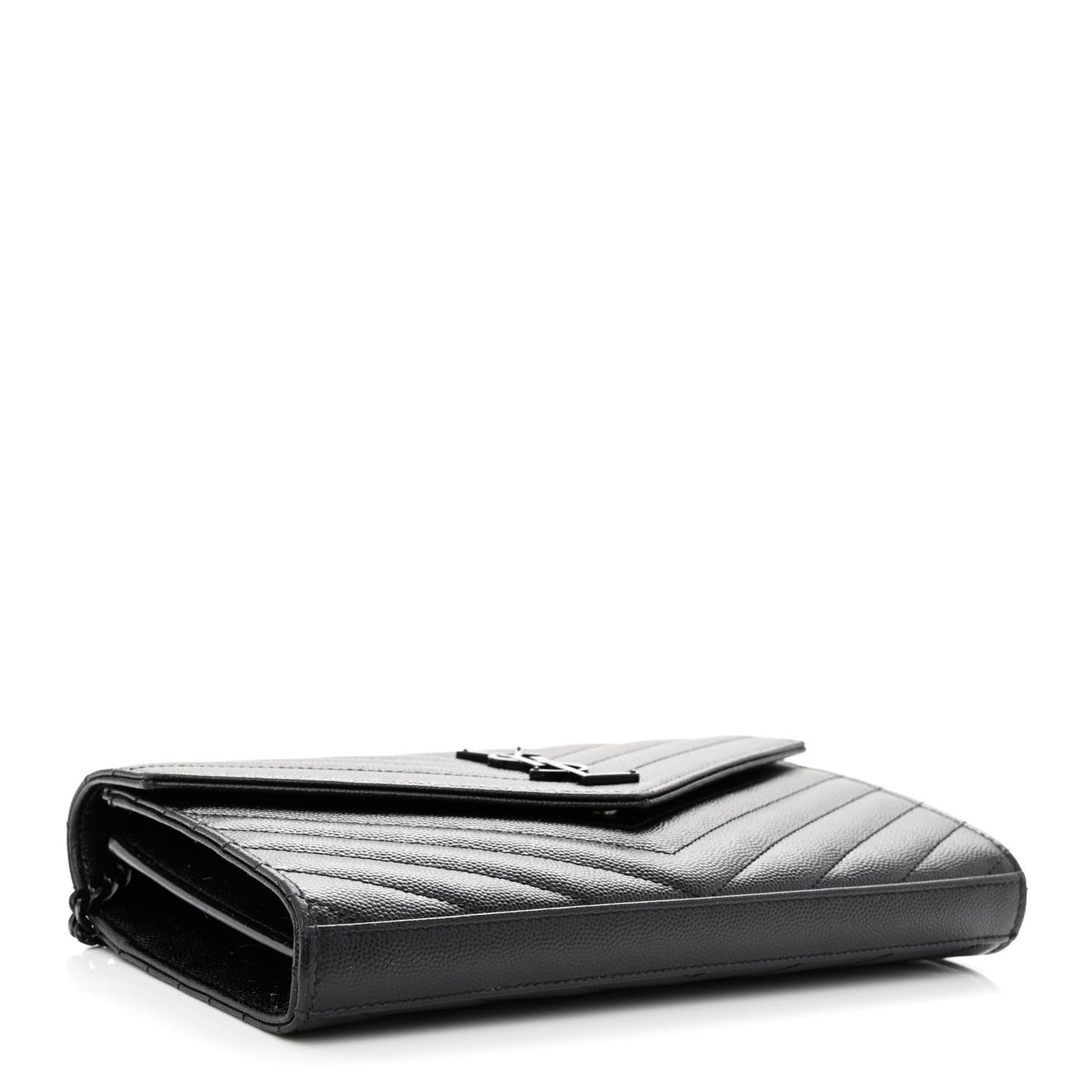 Grain De Poudre Matelasse Chevron Monogram Monochrome Chain Wallet Black