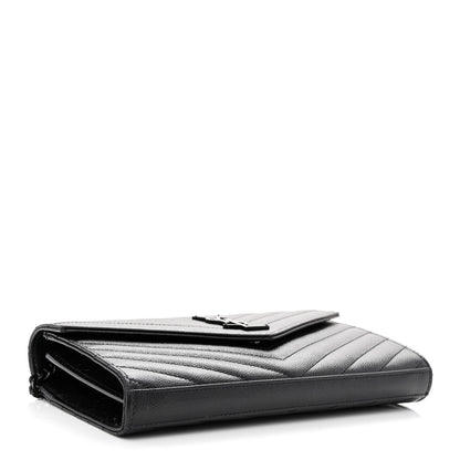 Saint Laurent Grain De Poudre Matelasse Chevron Monogram Monochrome Chain Wallet Black 3 of 9