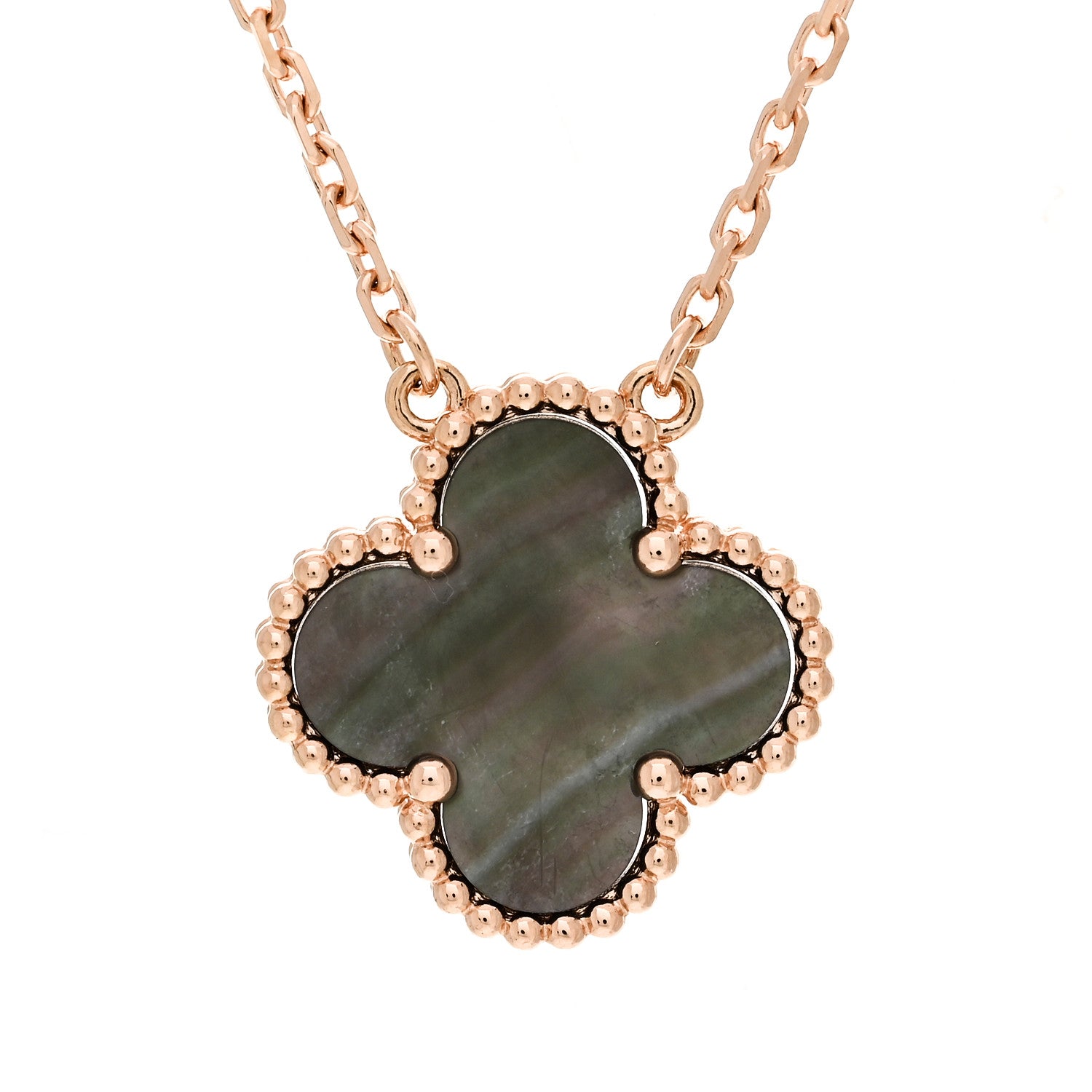 Van Cleef & Arpels 18K Rose Gold Gray Mother of Pearl Vintage Alhambra Pendant Necklace 5 of 5
