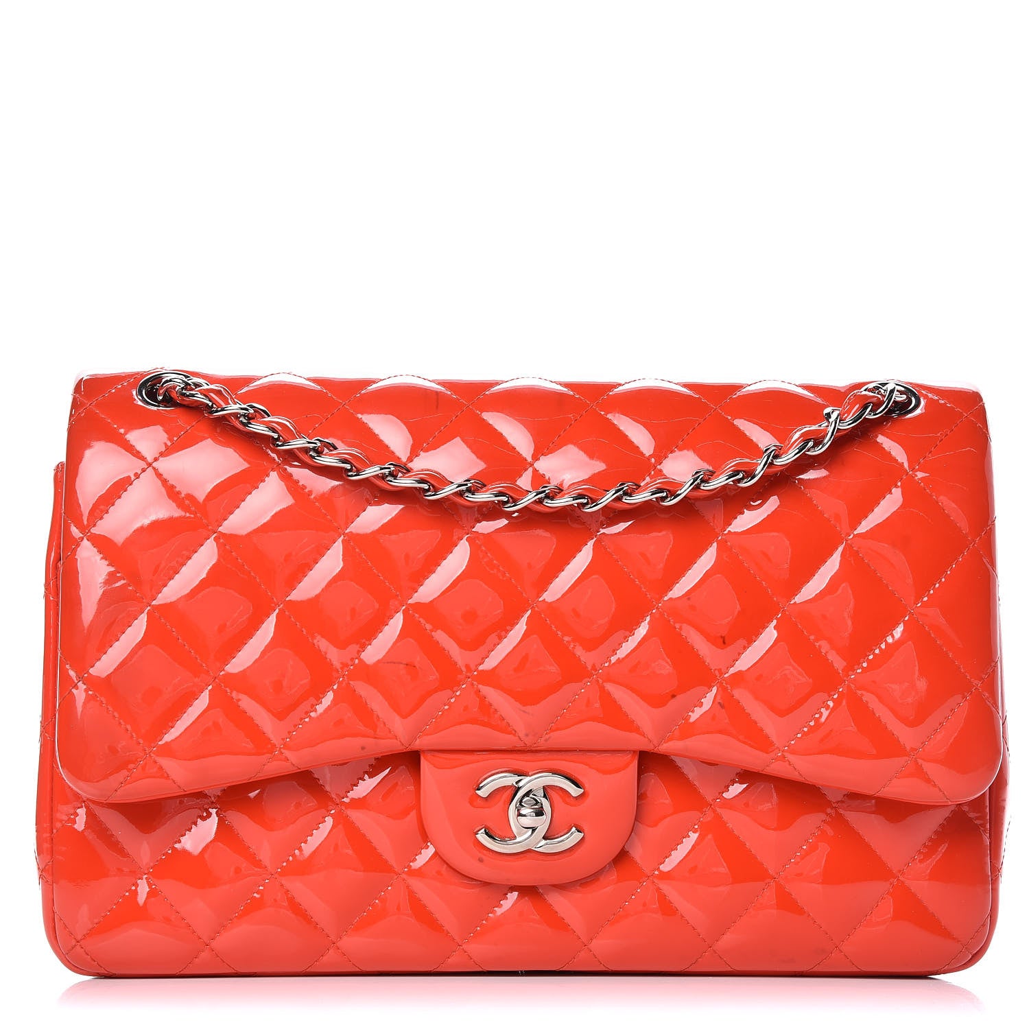 Chanel Patent Quilted Jumbo Double Flap Red 1 of 21