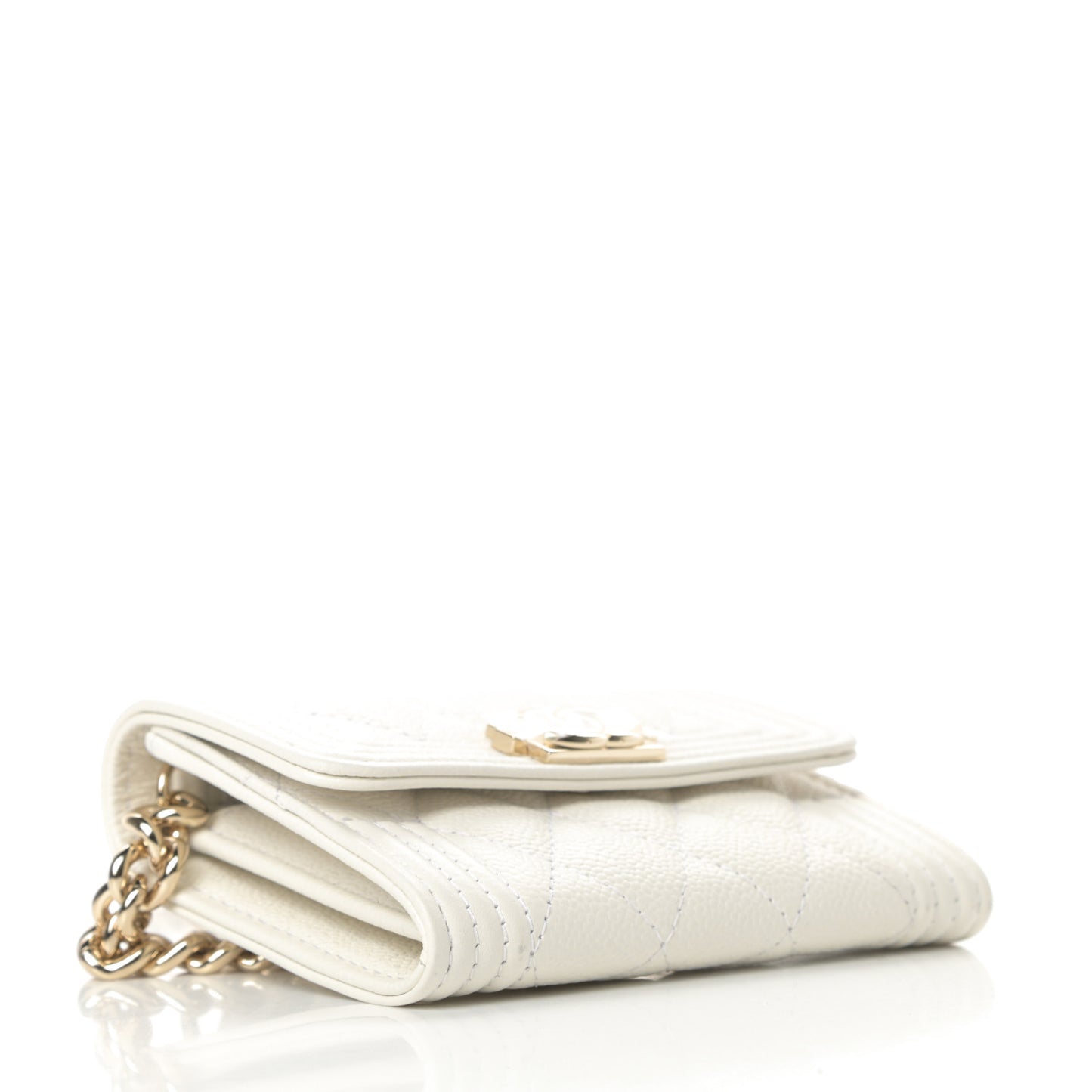 Caviar Quilted Boy Card Holder On Chain White