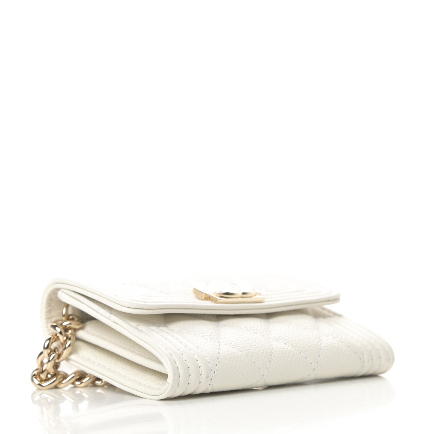 Chanel Caviar Quilted Boy Card Holder On Chain White 4 of 14