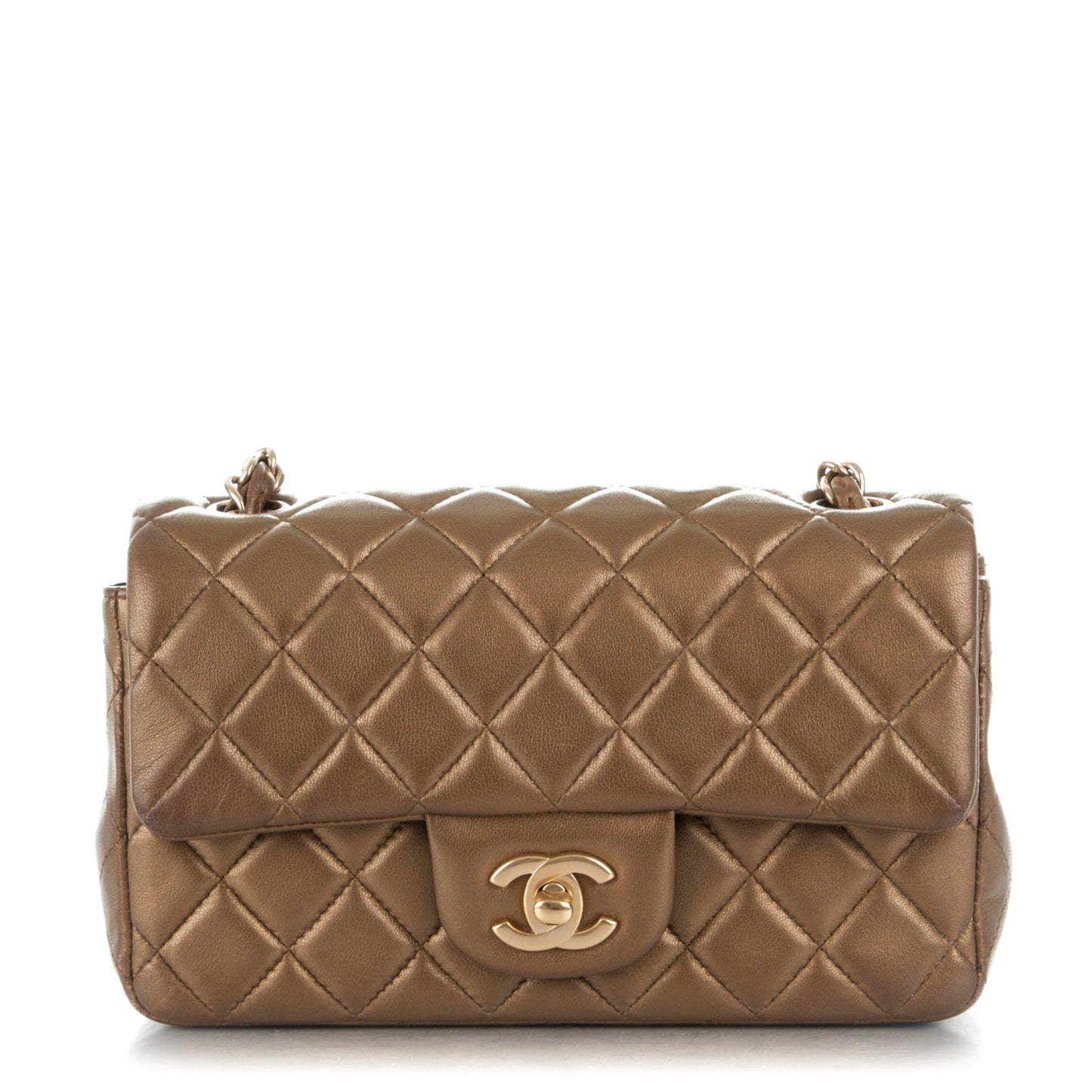 Metallic Lambskin Quilted Mini Rectangular Flap Gold