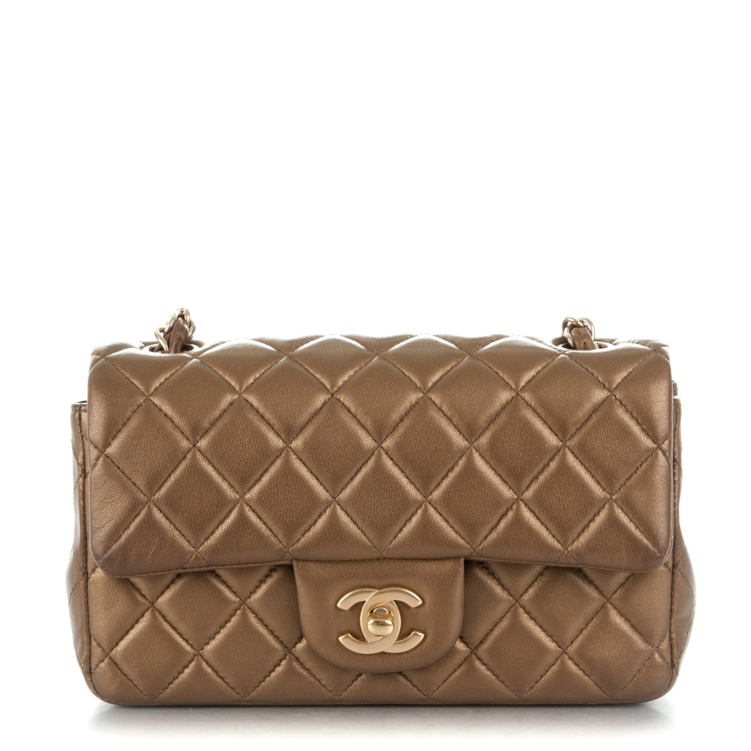 Chanel Metallic Lambskin Quilted Mini Rectangular Flap Gold 1 of 10