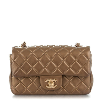 Chanel Metallic Lambskin Quilted Mini Rectangular Flap Gold 1 of 10