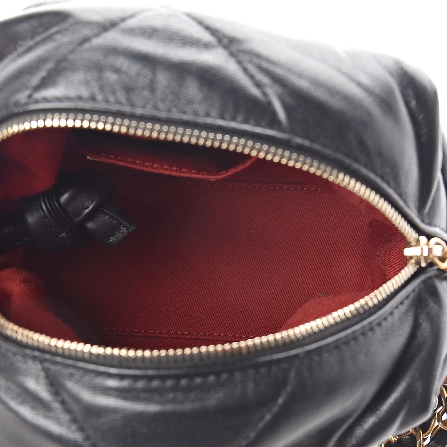 Lambskin Quilted Small Bowling Bag Black