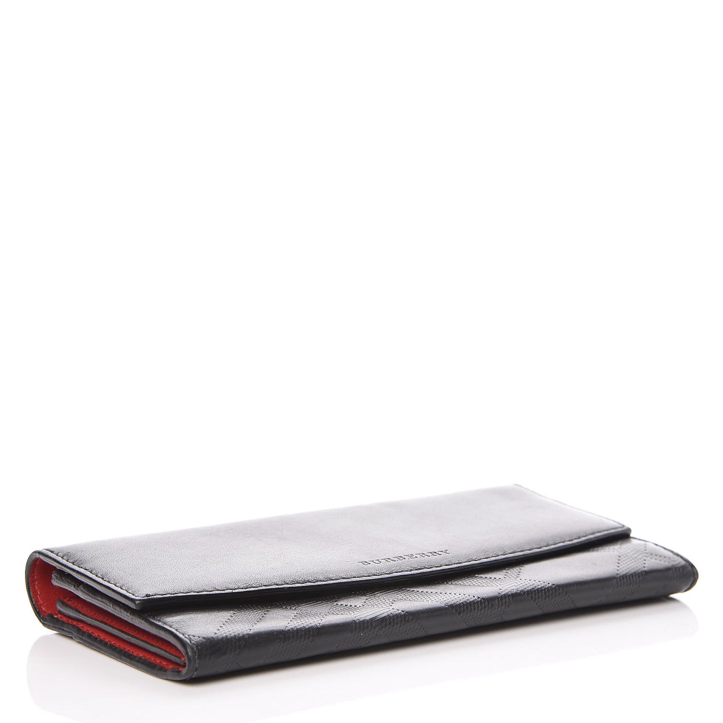 Signature Grain Calfskin Check Embossed Porter Continental Wallet Black