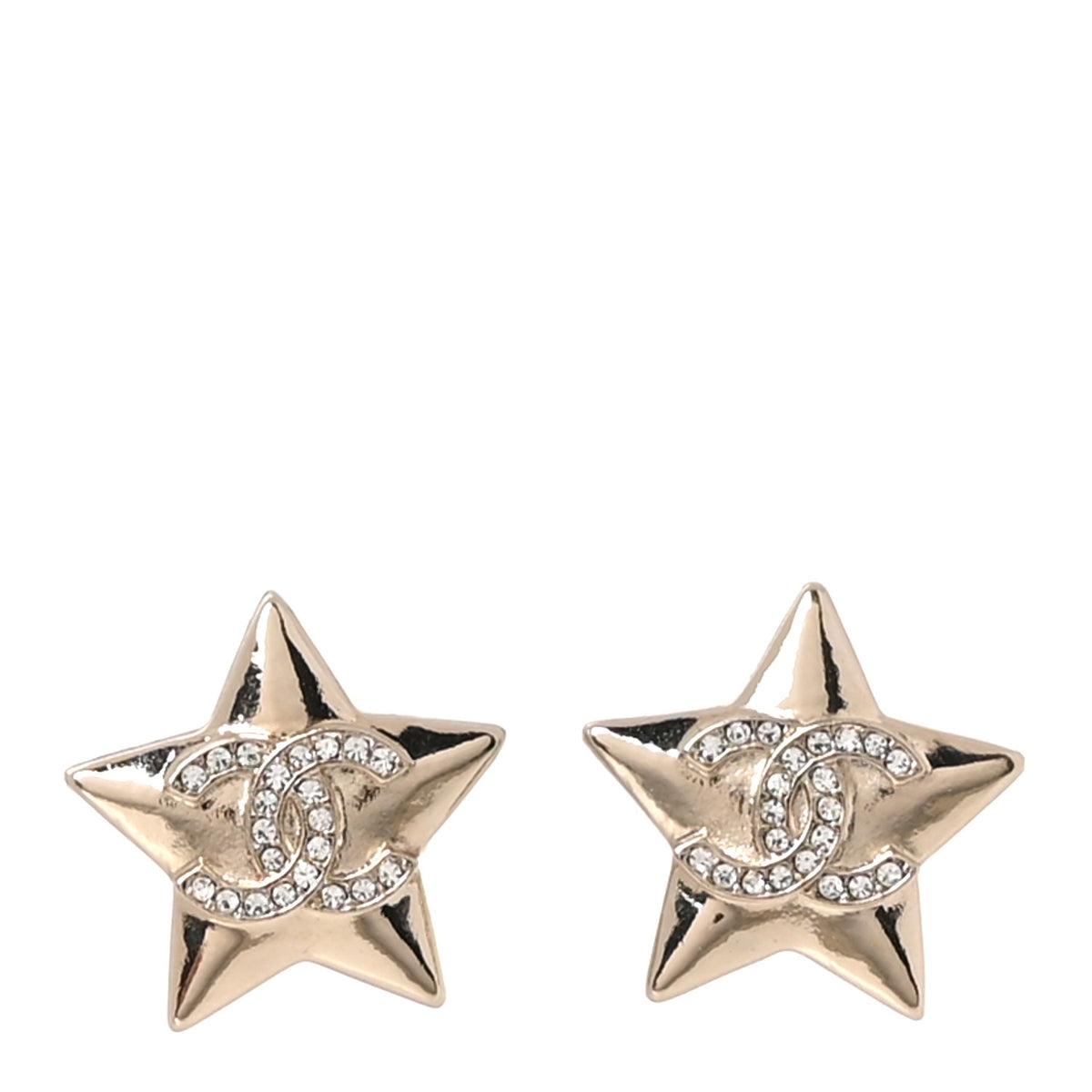 Metal Crystal CC Star Earrings Gold