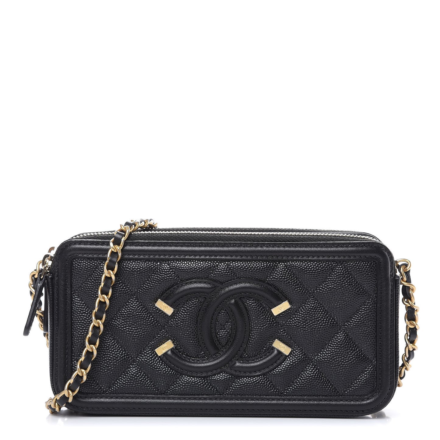 Caviar Quilted CC Filigree Clutch With Chain Black