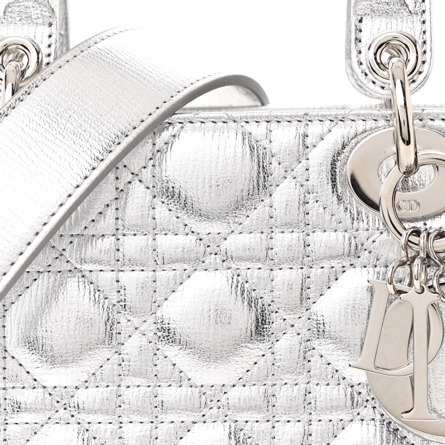 Christian Dior Metallic Grained Calfskin Cannage Small Lucky Badges My Lady Dior Silver 8 of 12