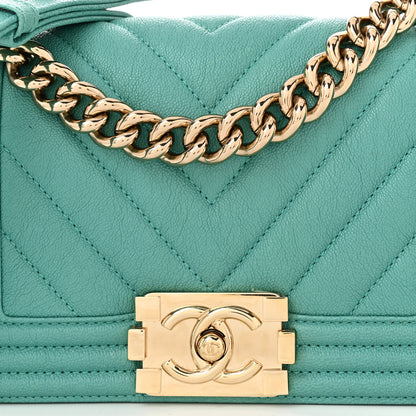Chanel Caviar Chevron Quilted Small Boy Flap Green 8 of 12