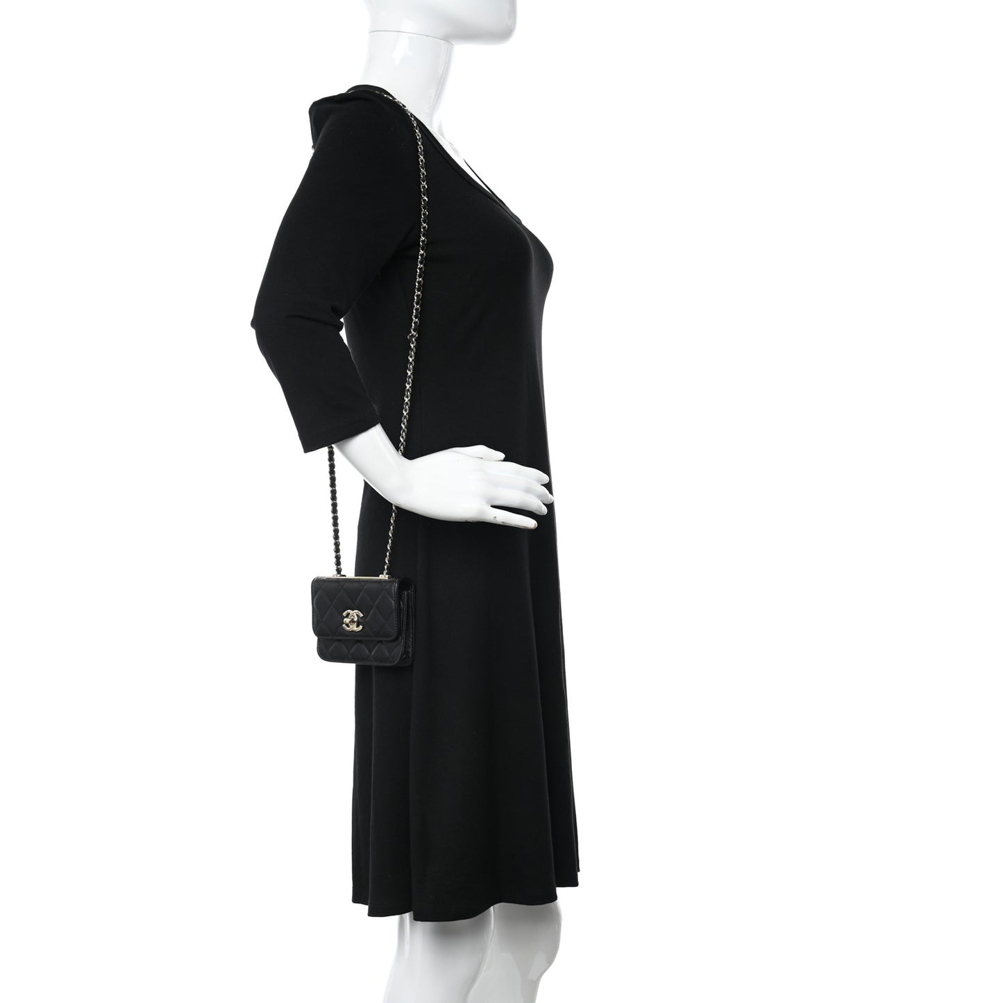 Lambskin Quilted Trendy CC Card Holder On Chain Black