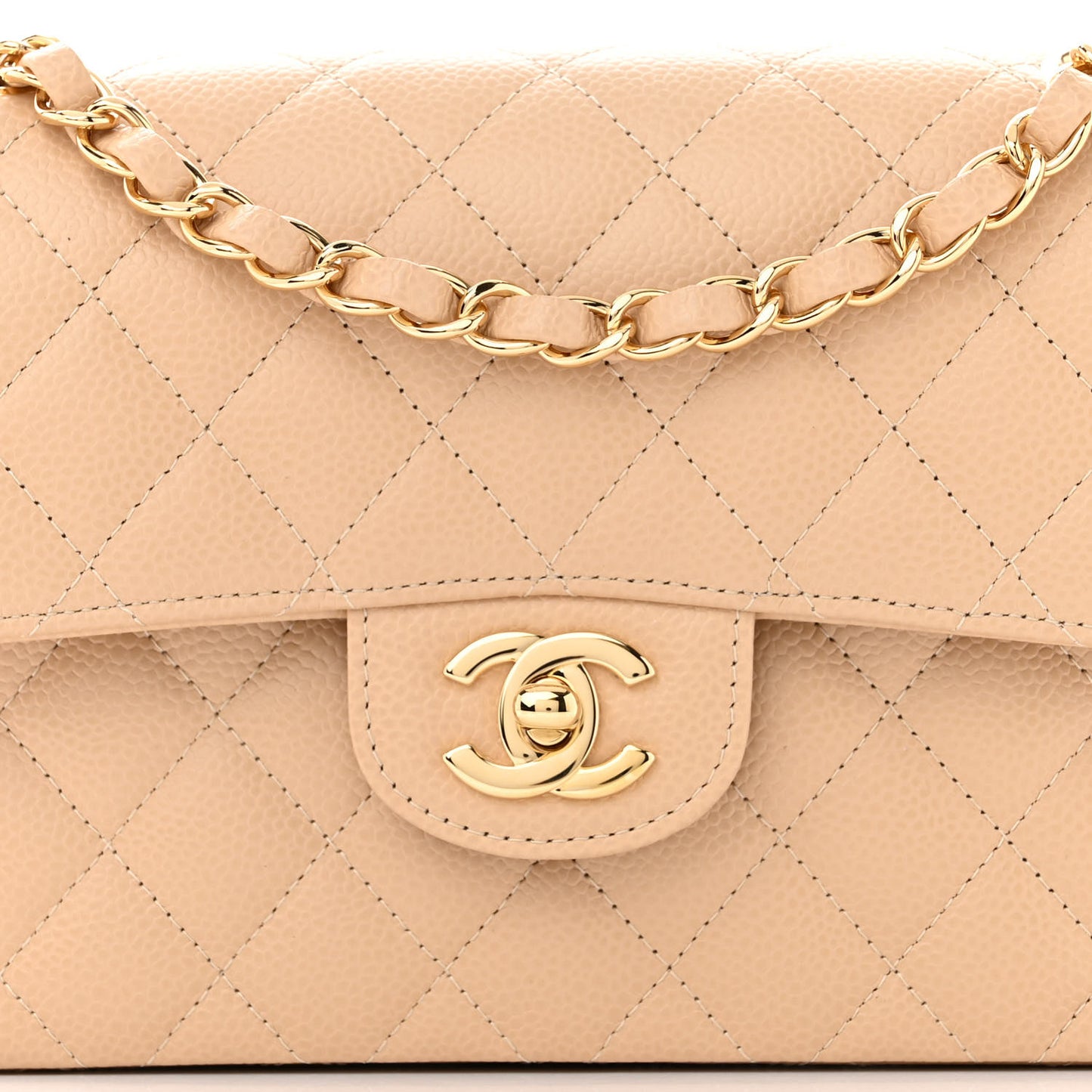 Caviar Quilted Small Double Flap Beige