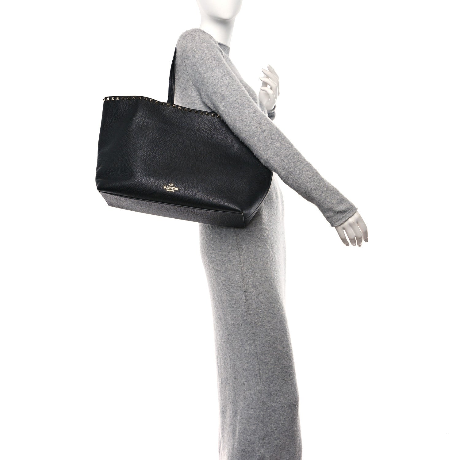 Valentino Garavani Grained Calfskin Rockstud Shoulder Tote Black 2 of 9