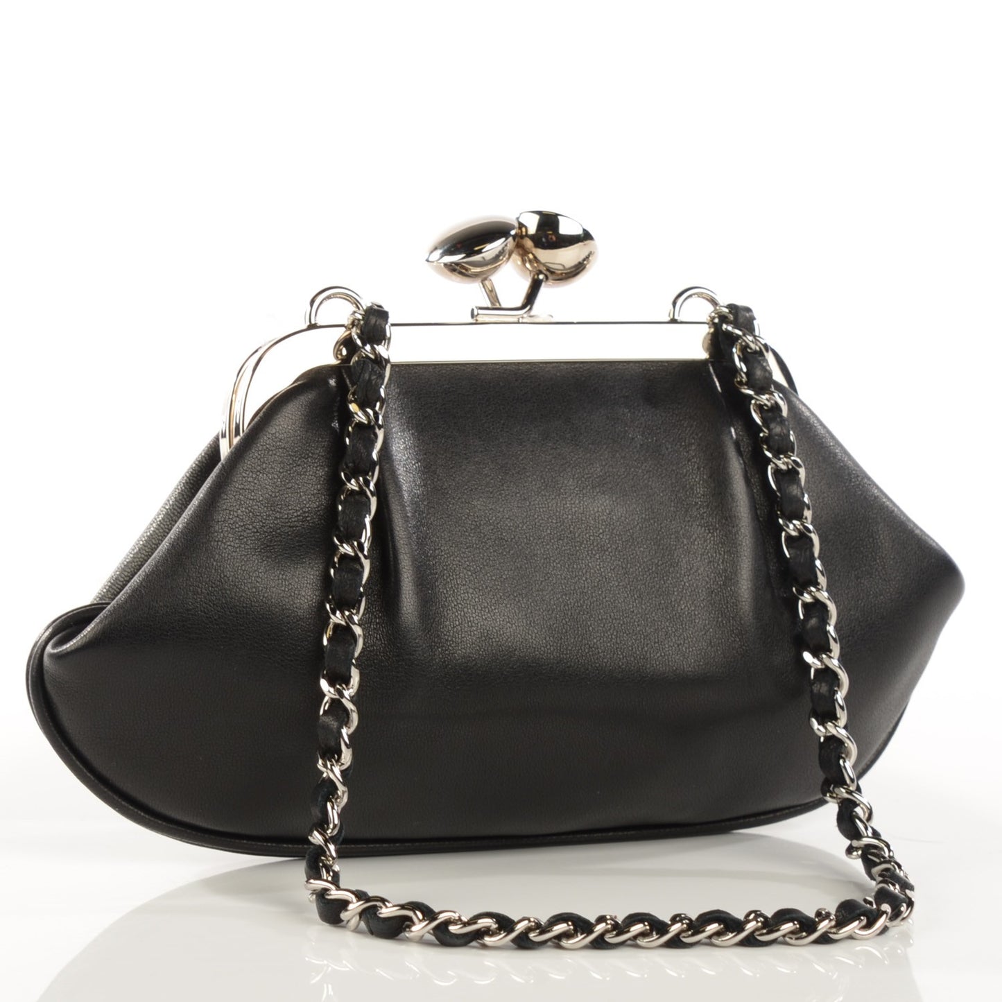 Lambskin CC Kiss Lock Evening Clutch Black
