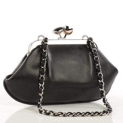 Chanel Lambskin CC Kiss Lock Evening Clutch Black 3 of 8