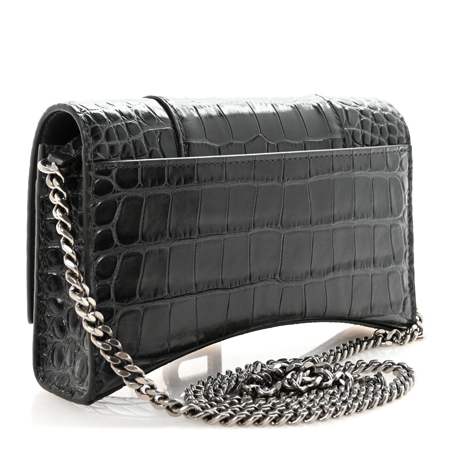 Balenciaga Shiny Calfskin Crocodile Embossed Hourglass Chain Bag Gris 3 of 9