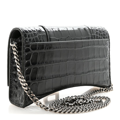 Balenciaga Shiny Calfskin Crocodile Embossed Hourglass Chain Bag Gris 3 of 9