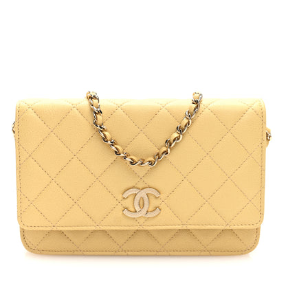 Chanel Caviar Quilted Studded CC Wallet on Chain WOC Yellow 1 of 11