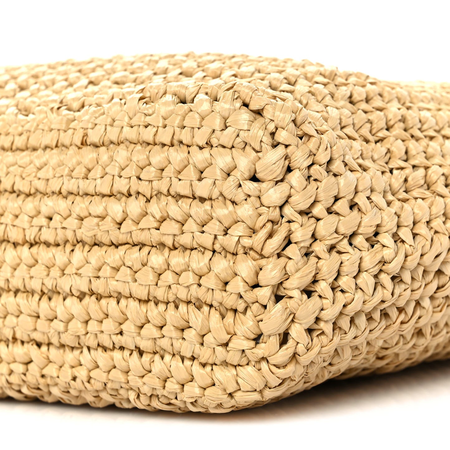 Yarn Raffia Effect Crochet Embroidered Small Logo Tote Naturale