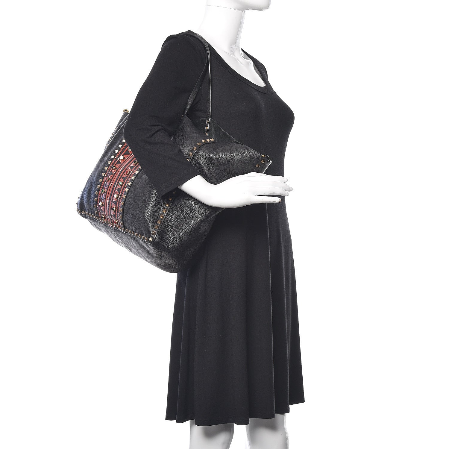 Valentino Garavani Grained Calfskin Tribal Large Rockstud Rolling Crossbody Tote Black 2 of 10