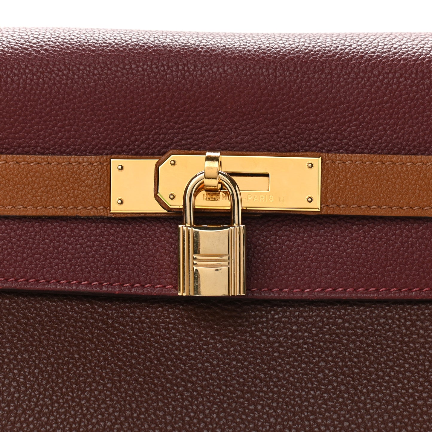 Togo Tri-Color Kelly Retourne 32 Rouge H Gold Havane