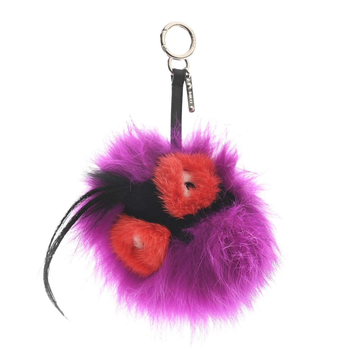Fendi Fox Mink Goat Fur Oret Monster Bag Bug Charm Orchid Black 1 of 5