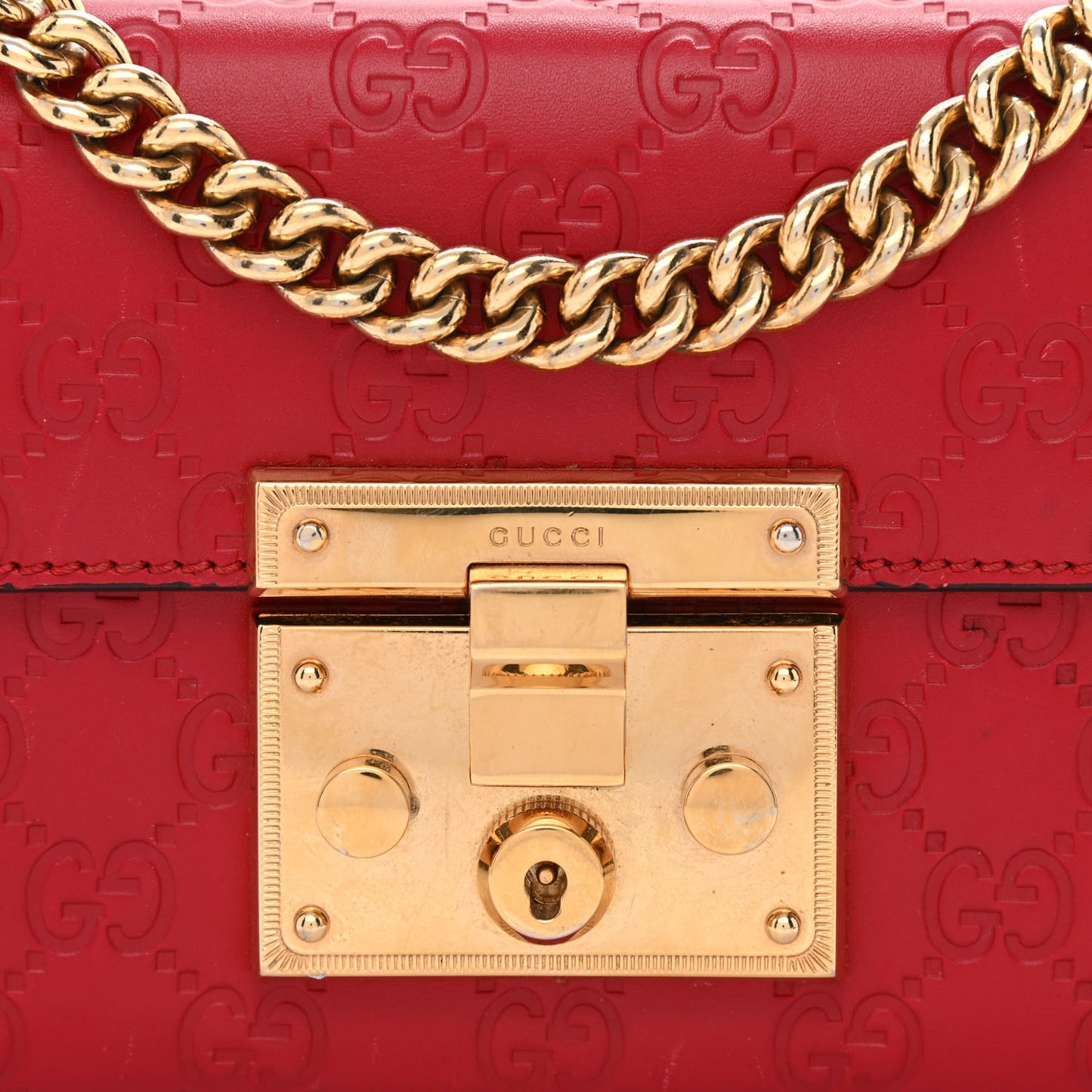 Guccissima Small Padlock Shoulder Bag Hibiscus Red