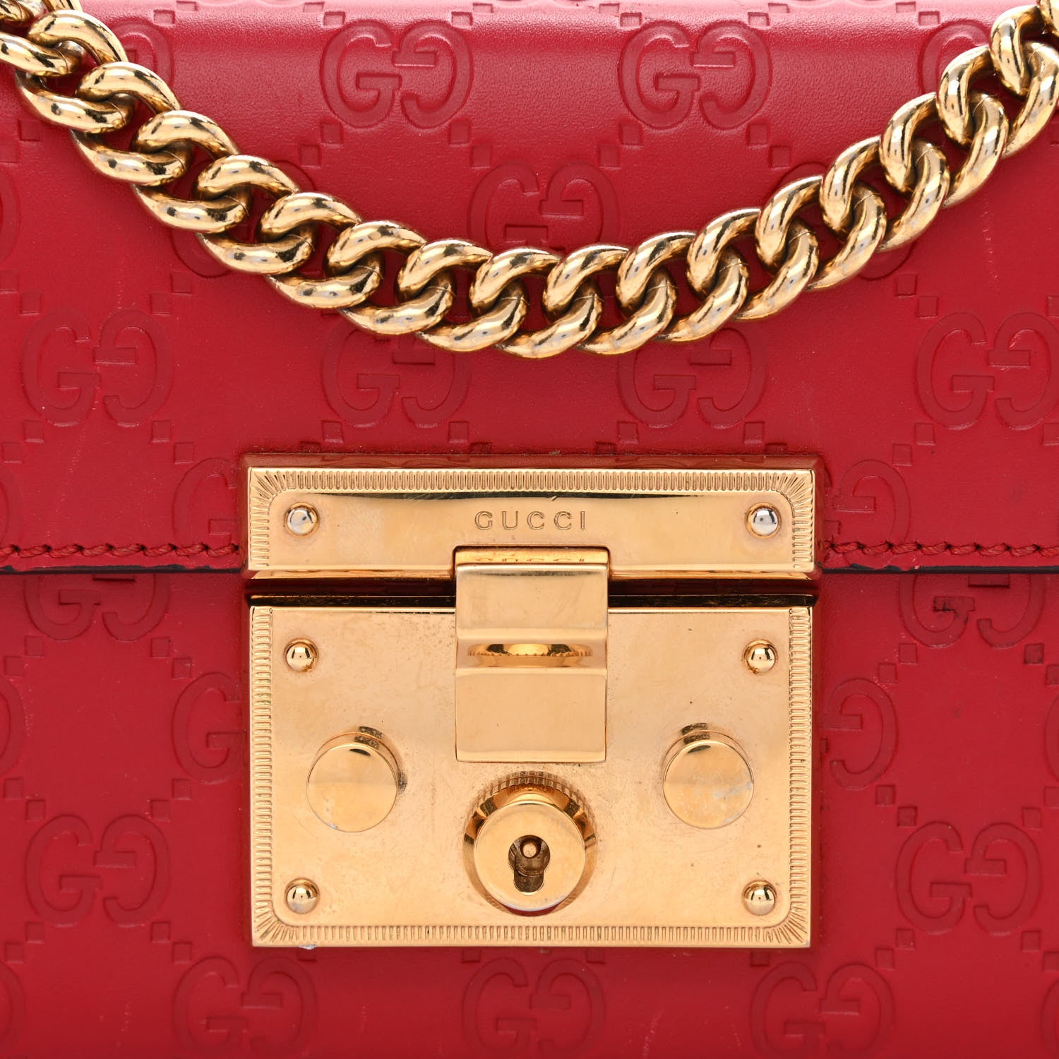 Gucci Guccissima Small Padlock Shoulder Bag Hibiscus Red 10 of 13