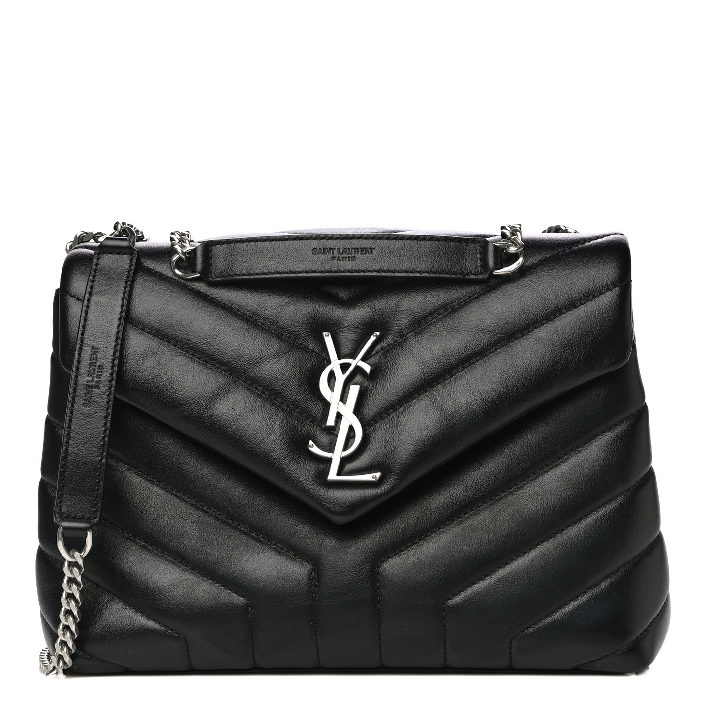 Calfskin Y Quilted Monogram Small Loulou Chain Satchel Black