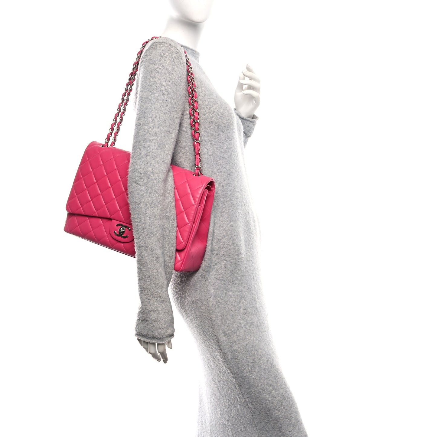 Lambskin Quilted Maxi Double Flap Fuchsia