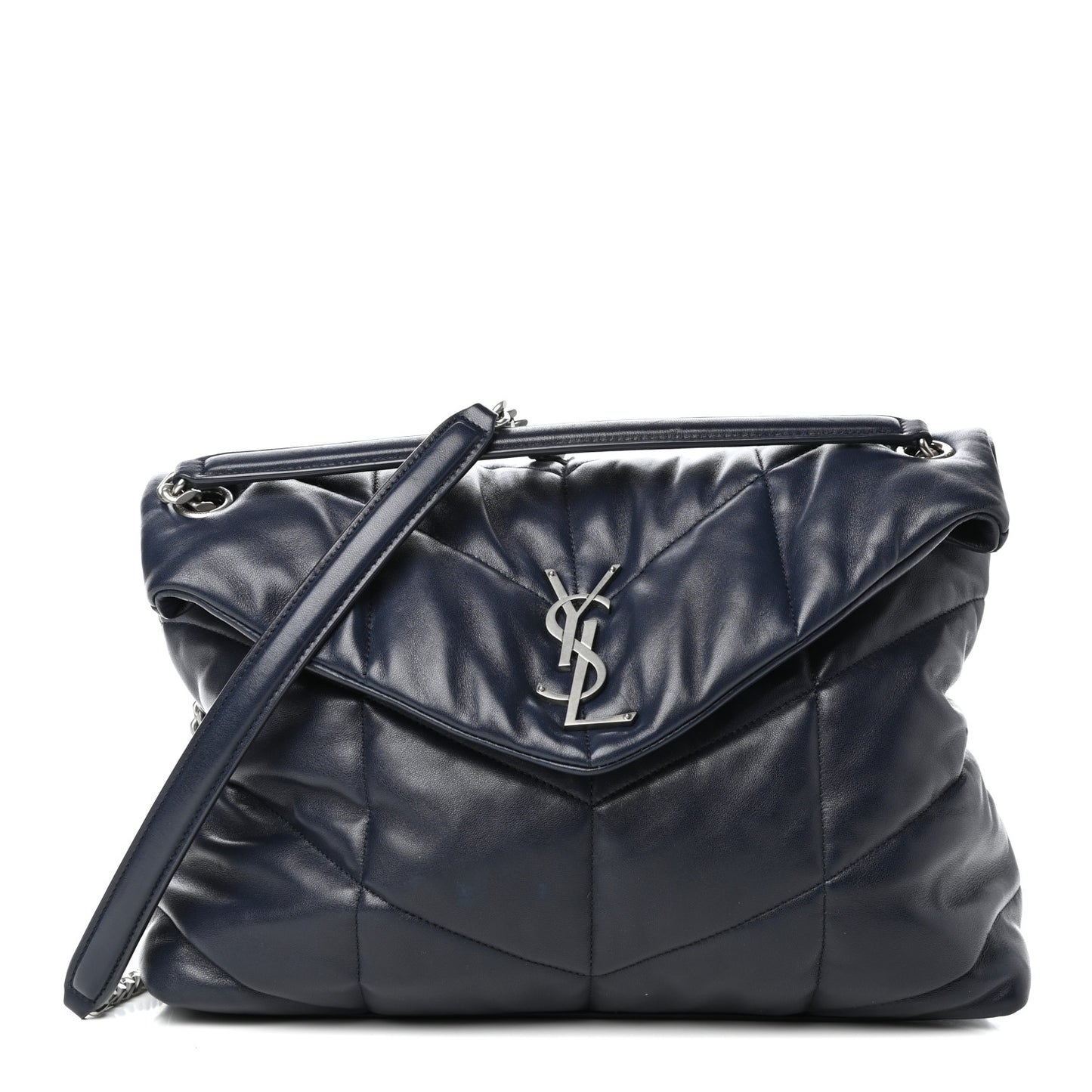 Lambskin Quilted Medium Loulou Puffer Monogram Chain Satchel Navy