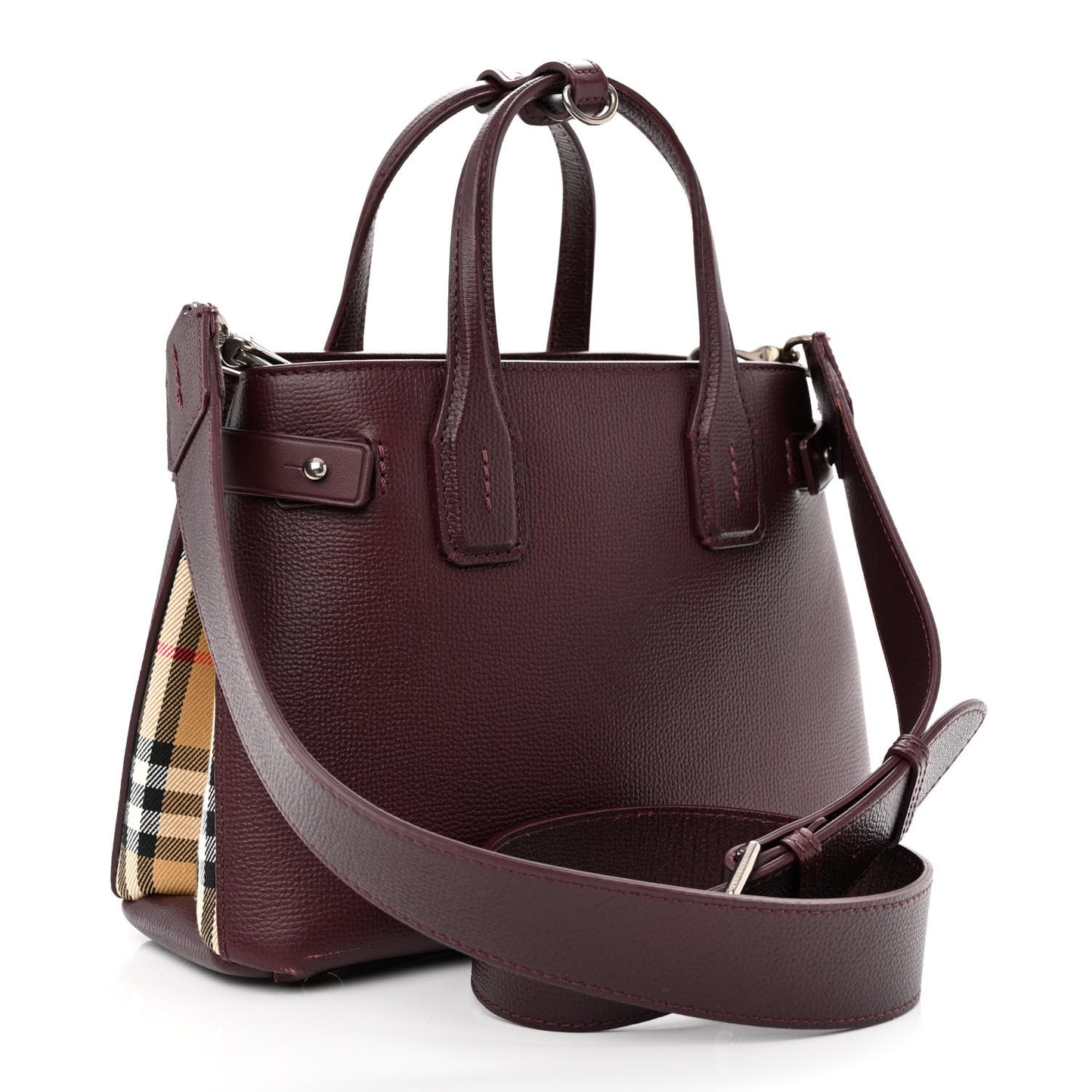 Grainy Calfskin House Check Small Banner Tote Mahogany Red