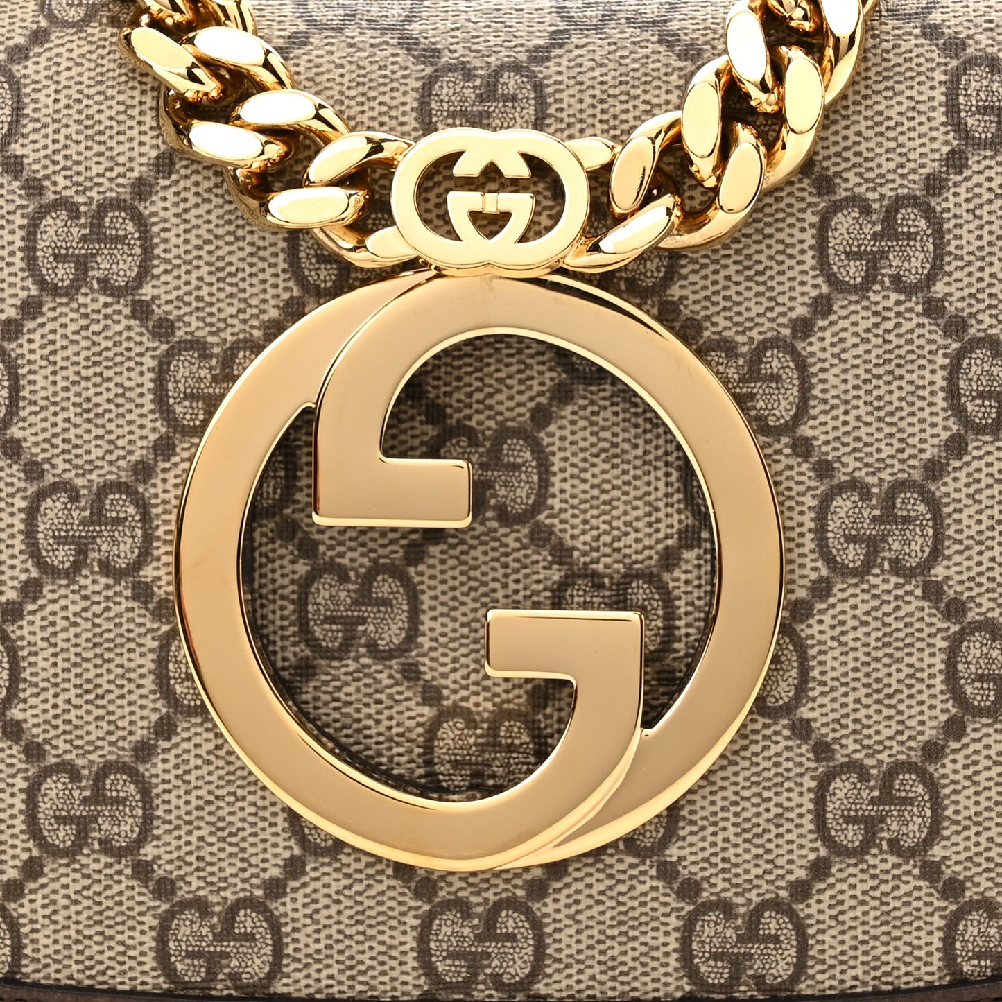GG Supreme Monogram Textured Dollar Calfskin Mini Blondie Chain Shoulder Flap Bag Beige Ebony New Acero