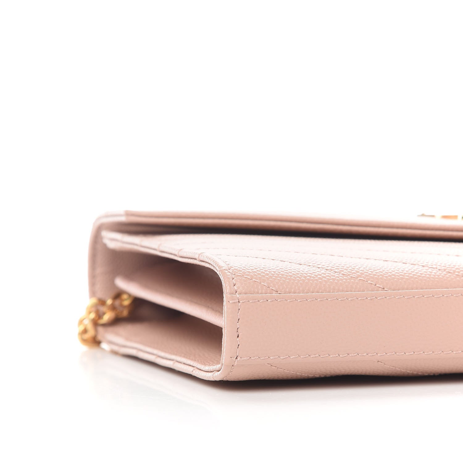 Saint Laurent Grain De Poudre Matelasse Chevron Monogram Chain Wallet Pale Pink 8 of 9