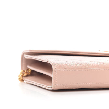 Saint Laurent Grain De Poudre Matelasse Chevron Monogram Chain Wallet Pale Pink 8 of 9