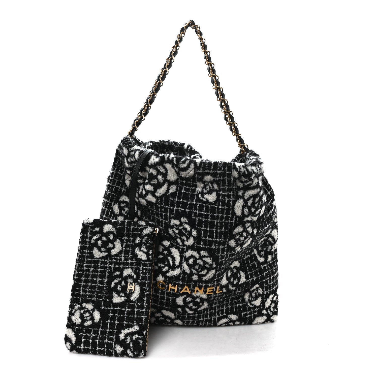 Chanel Cashmere Quilted Camellia Chanel 22 Black White 3 of 12