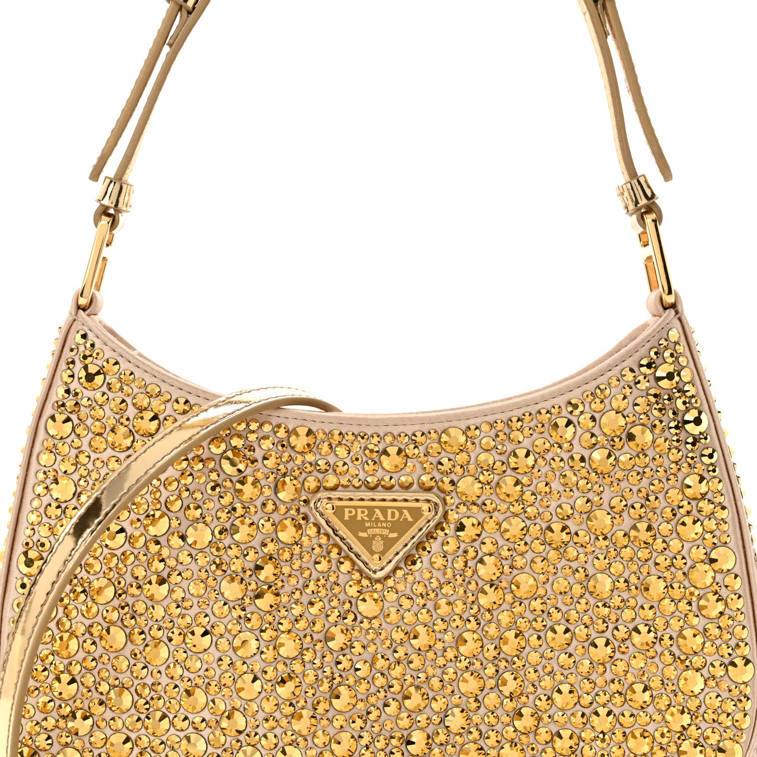 Prada Satin Crystal Cleo Adjustable Strap Shoulder Bag Platino 8 of 11